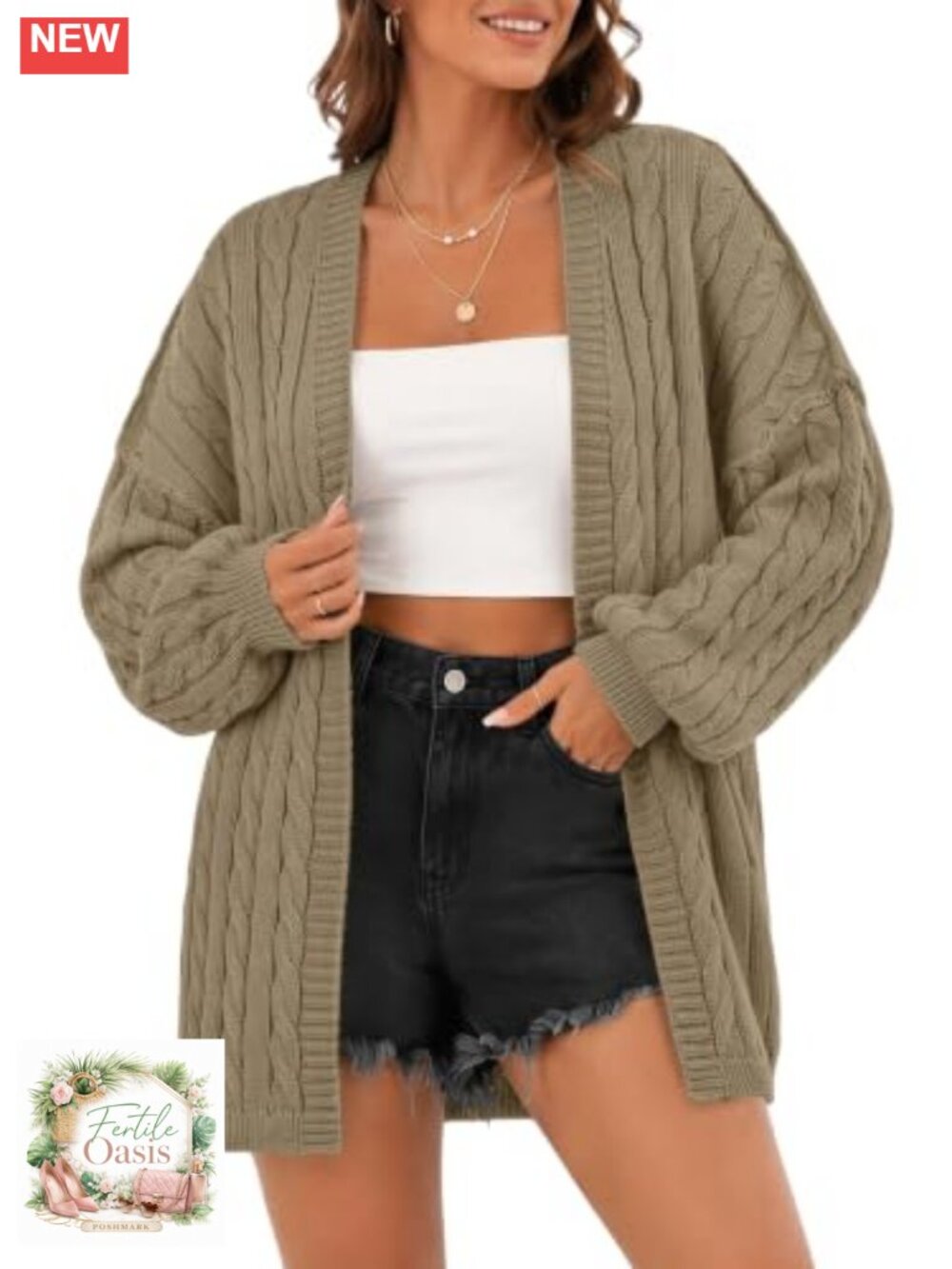Open Front Cable Knit Cardigan for Women Long Sleeve Fall Winter